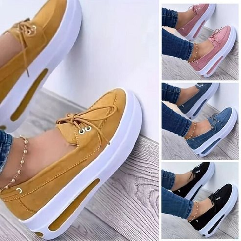 Slip On Women Block Shoes Closed Toe Platform Sneakers Flat Wedge Casual Lace Up Shoes For All Day
