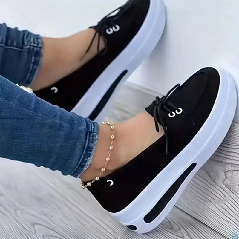 Slip On Women Block Shoes Closed Toe Platform Sneakers Flat Wedge Casual Lace Up Shoes For All Day