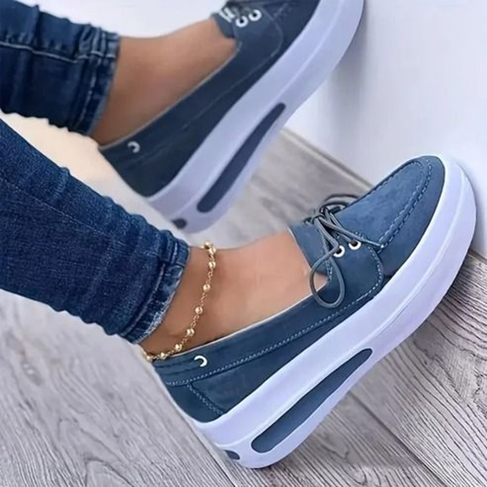Slip On Women Block Shoes Closed Toe Platform Sneakers Flat Wedge Casual Lace Up Shoes For All Day