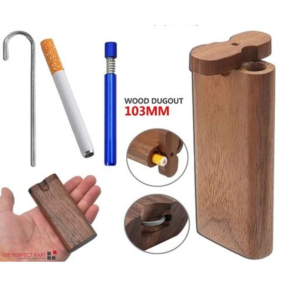 Poker Smoking Pipe Wooden Dugout Pipe One Hitter Kit Self Cleaning Metal Bat For Smooth Hits 2