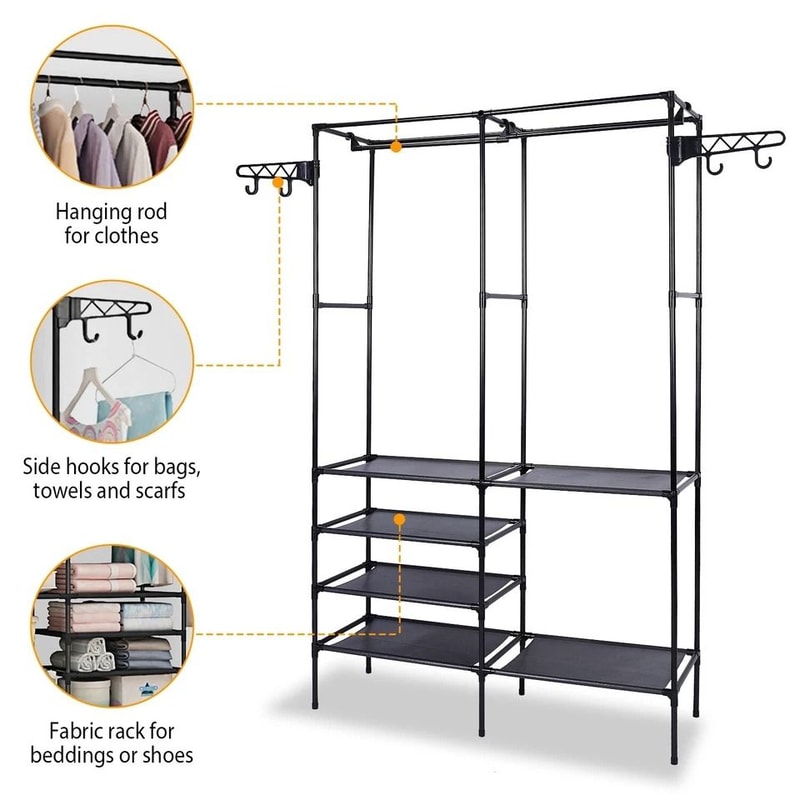 Closet Organizer Rack Heavy Duty Wardrobe System Shoe Garment Rack Clothes Hanger Efficient Versat