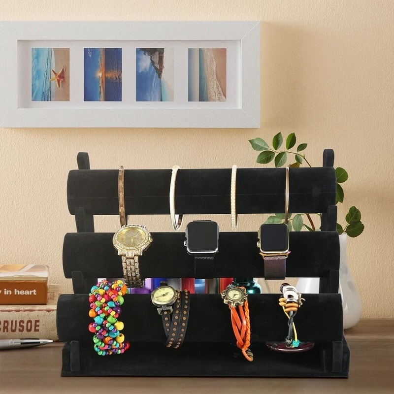 Black Velvet Tier Jewelry Display Stand Bracelet Organizer For Watches And Chains Elegant Storage S 1