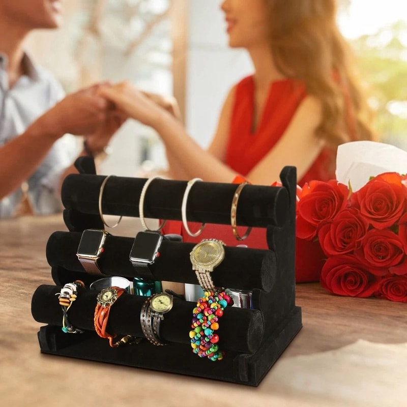 Black Velvet Tier Jewelry Display Stand Bracelet Organizer For Watches And Chains Elegant Storage S 2