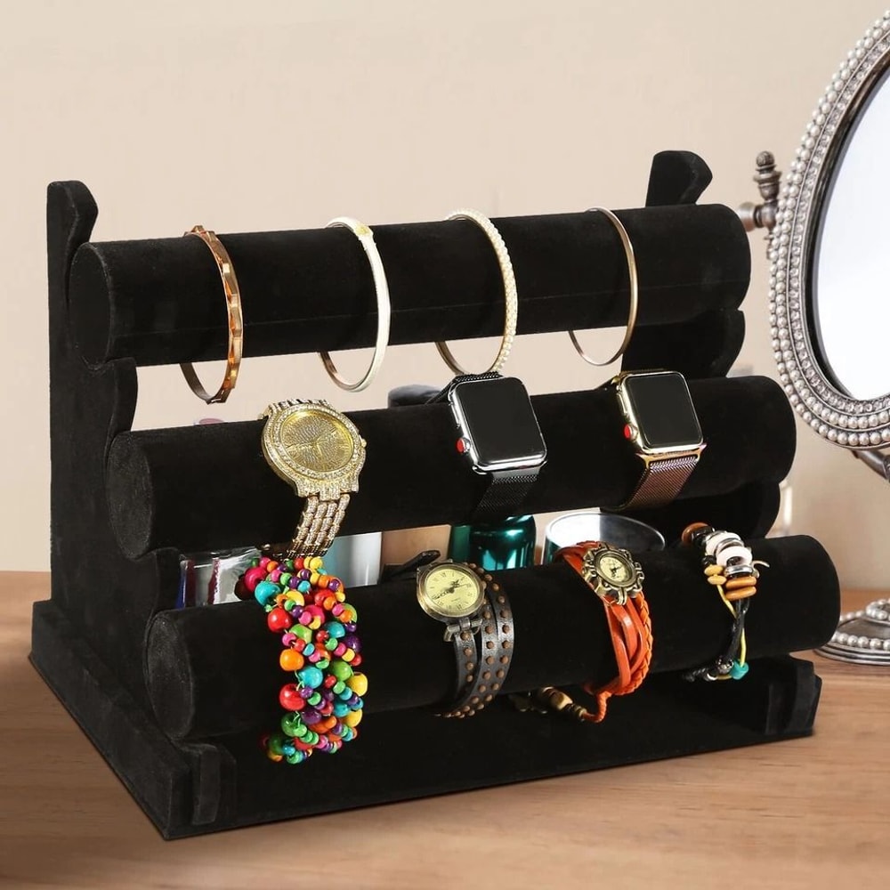 Black Velvet Tier Jewelry Display Stand Bracelet Organizer For Watches And Chains Elegant Storage S 3
