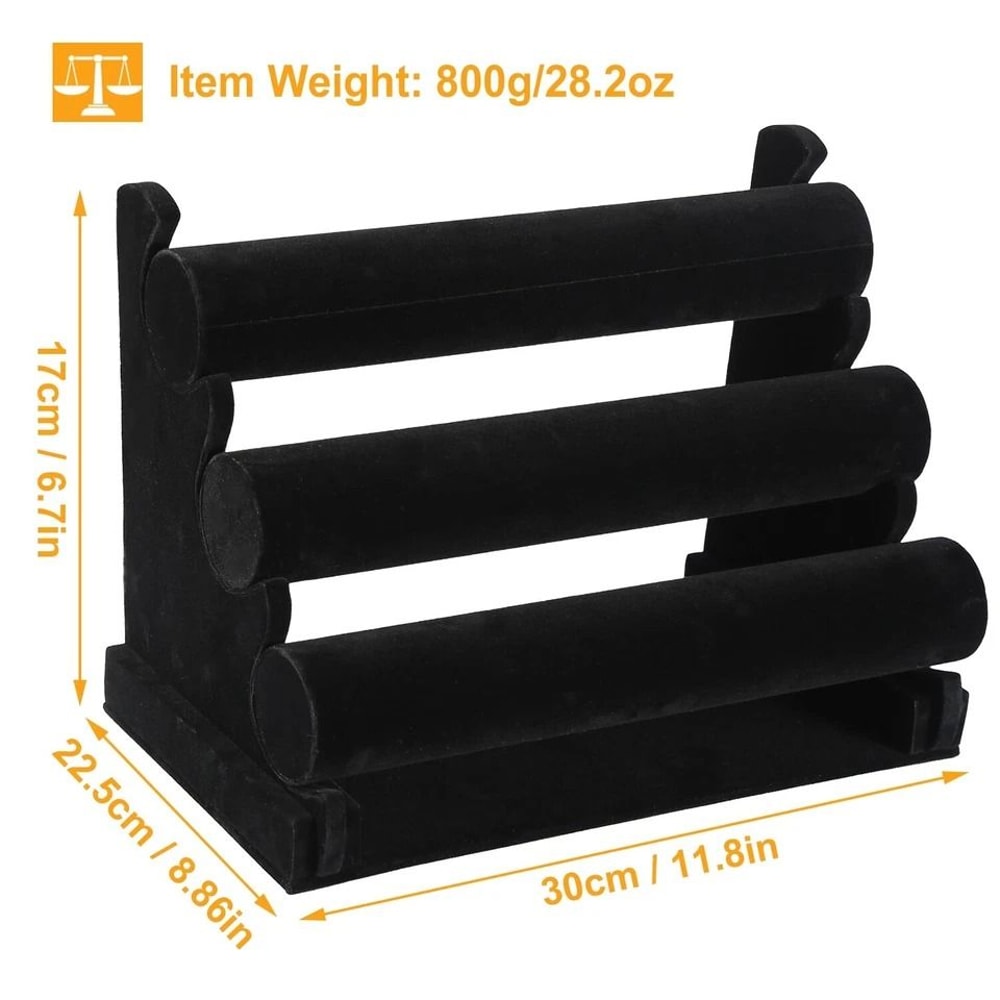 Black Velvet Tier Jewelry Display Stand Bracelet Organizer For Watches And Chains Elegant Storage S 6