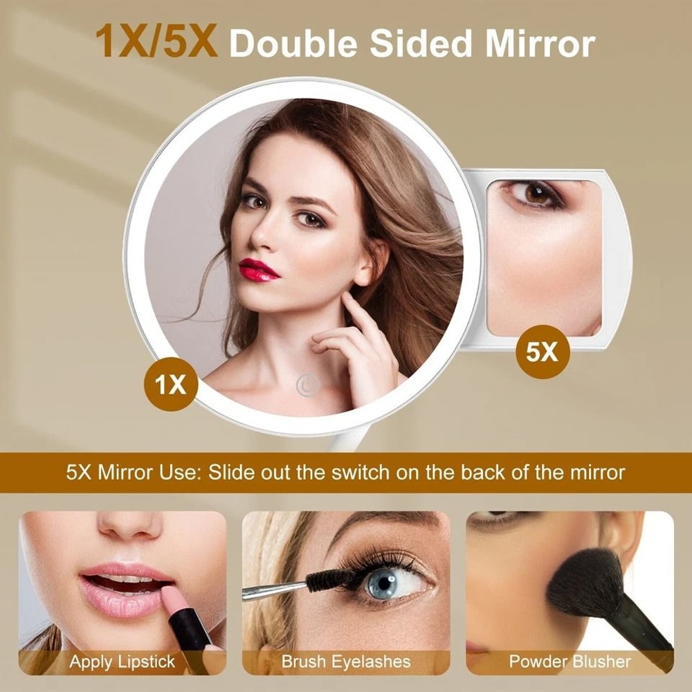LED Lighted Makeup Mirror With Magnification Stepless Dimming USB Rechargeable Light Colors Smart T 10