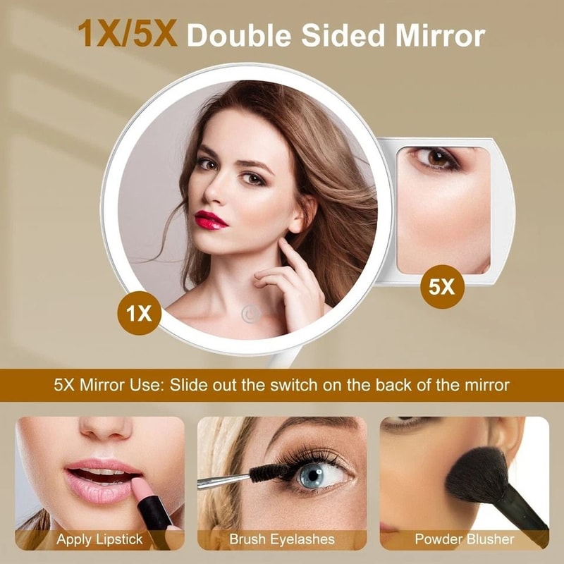 LED Lighted Makeup Mirror With Magnification Stepless Dimming USB Rechargeable Light Colors Smart T 10