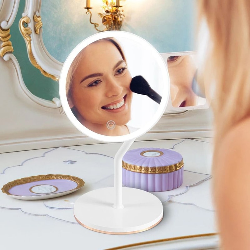 LED Lighted Makeup Mirror With Magnification Stepless Dimming USB Rechargeable Light Colors Smart T 4