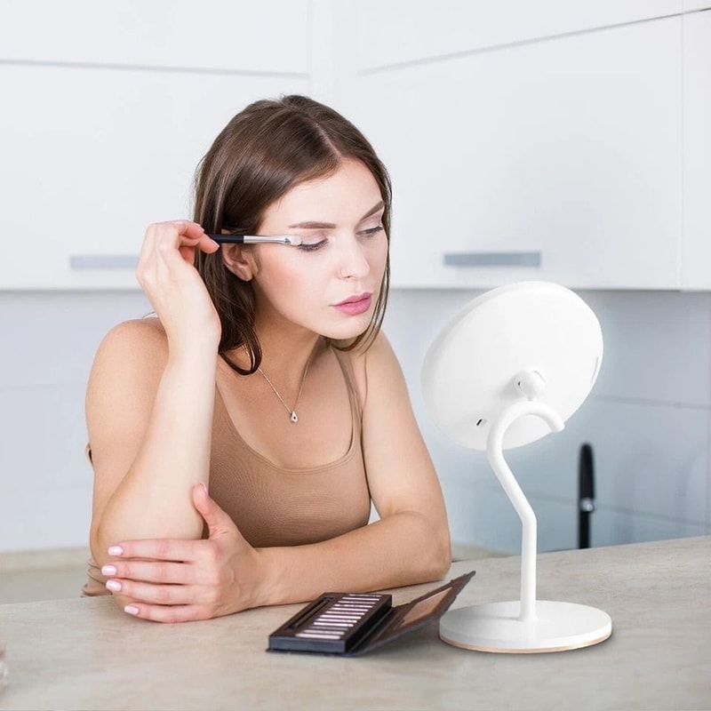 LED Lighted Makeup Mirror With Magnification Stepless Dimming USB Rechargeable Light Colors Smart T 5