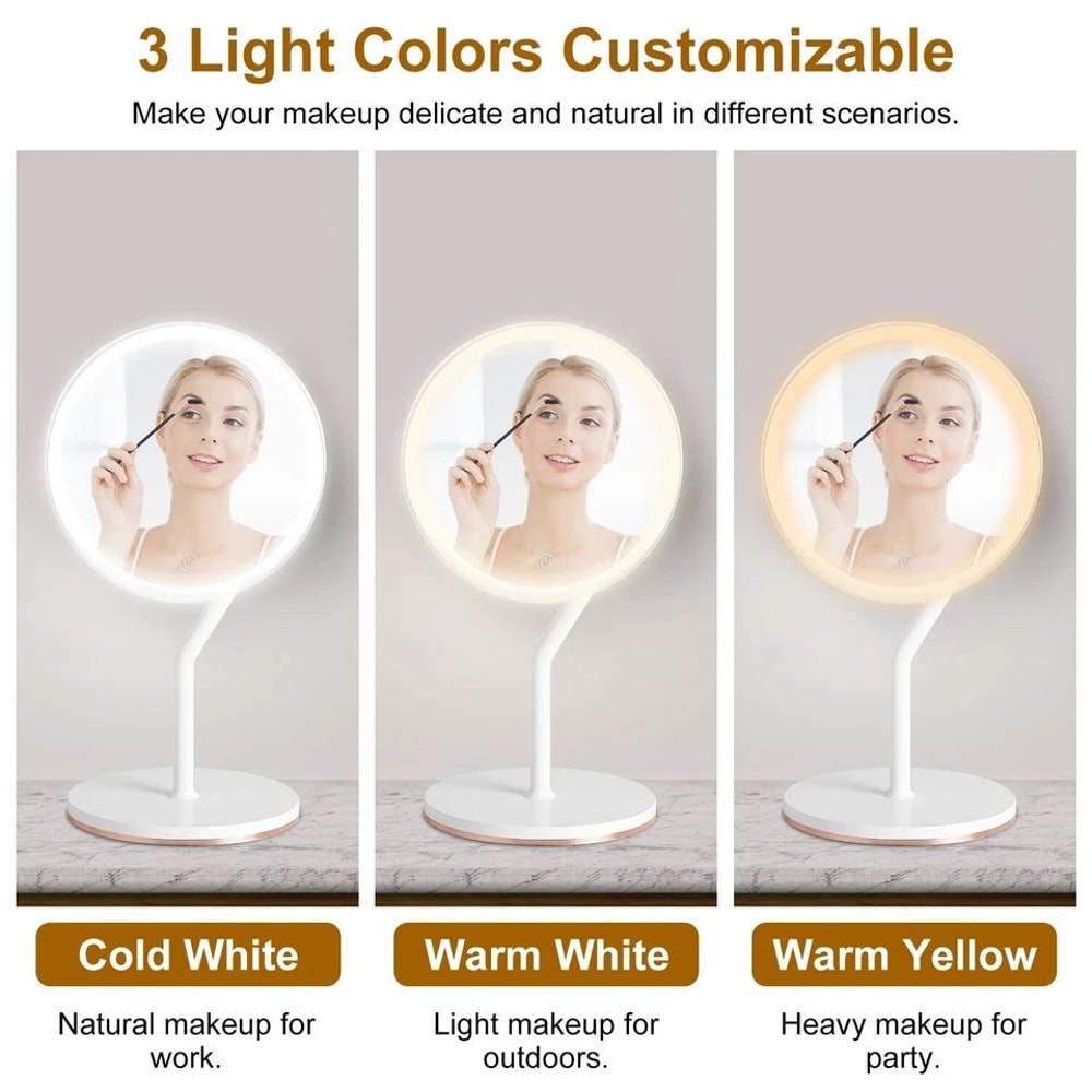 LED Lighted Makeup Mirror With Magnification Stepless Dimming USB Rechargeable Light Colors Smart T 6