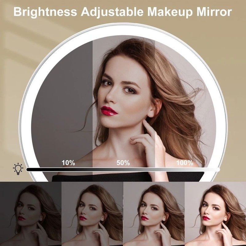 LED Lighted Makeup Mirror With Magnification Stepless Dimming USB Rechargeable Light Colors Smart T 8
