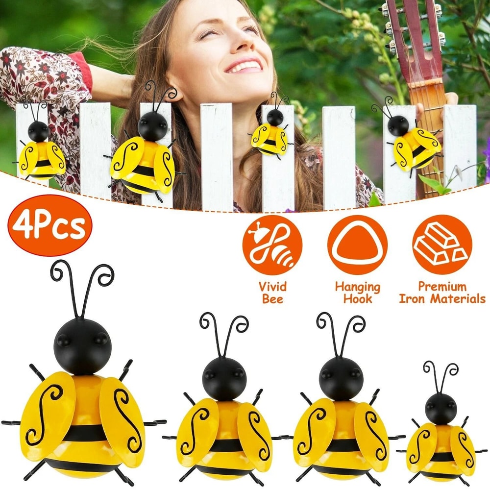 Metal Bumble Bee Wall Art Hanging Bee Garden Ornament Set Perfect For Lawn Fence And Home Decor Ide 7