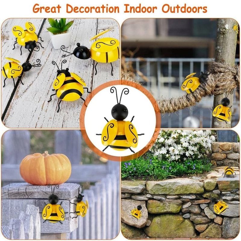 Metal Bumble Bee Wall Art Hanging Bee Garden Ornament Set Perfect For Lawn Fence And Home Decor Ide 3