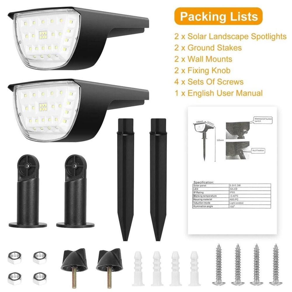 Solar Garden Lights LED Security Spotlight Outdoor Landscape Pathway Lamp Waterproof Adjustable Bri 2