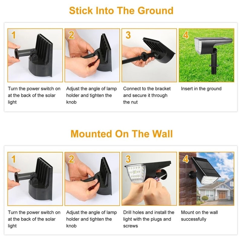 Solar Garden Lights LED Security Spotlight Outdoor Landscape Pathway Lamp Waterproof Adjustable Bri 4