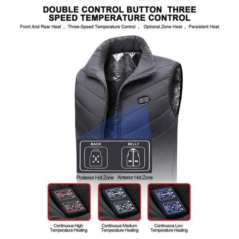 Electric Heated Vest Heating Zones Battery Pack Rechargeable Warmth Vest For Cold Weather 9
