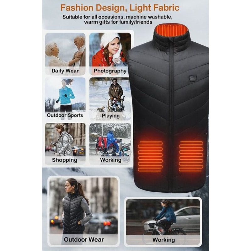 Electric Heated Vest Heating Zones Battery Pack Rechargeable Warmth Vest For Cold Weather 10