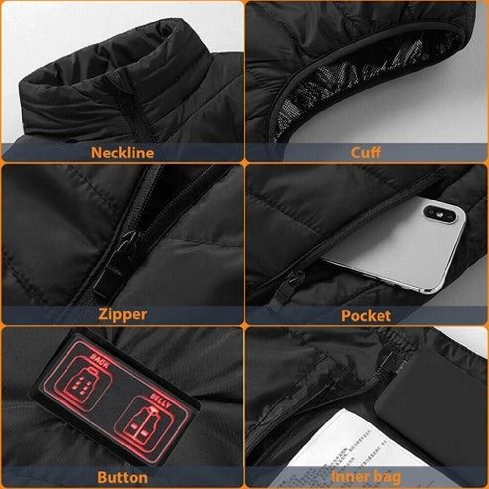 Electric Heated Vest Heating Zones Battery Pack Rechargeable Warmth Vest For Cold Weather 11
