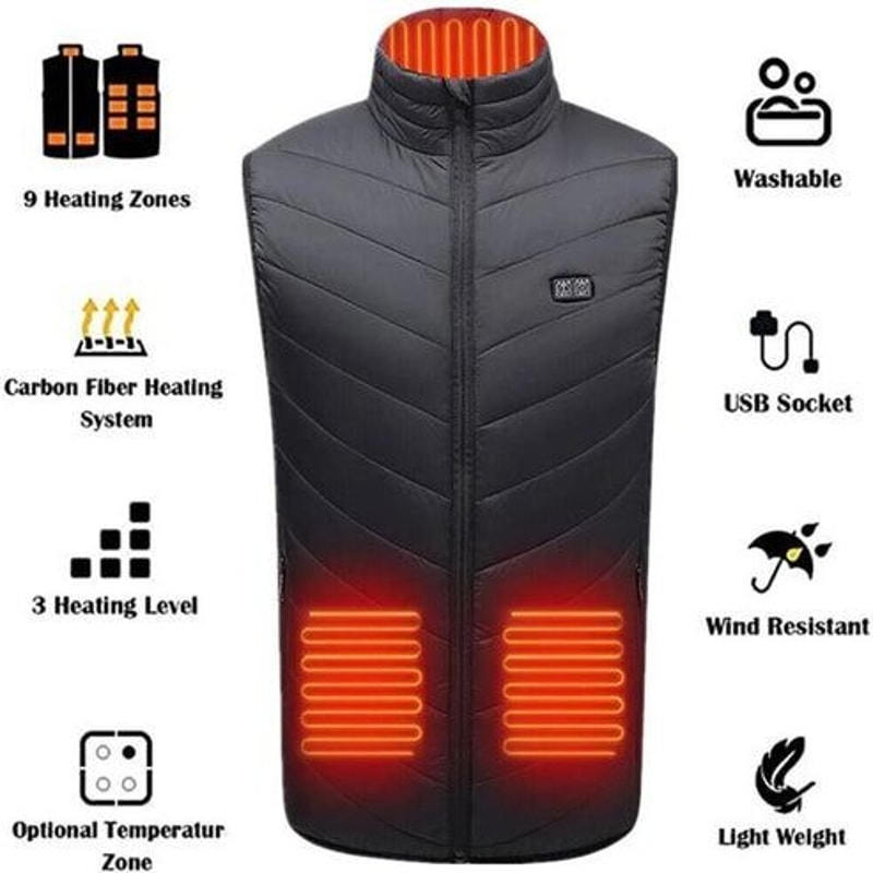 Electric Heated Vest Heating Zones Battery Pack Rechargeable Warmth Vest For Cold Weather 8