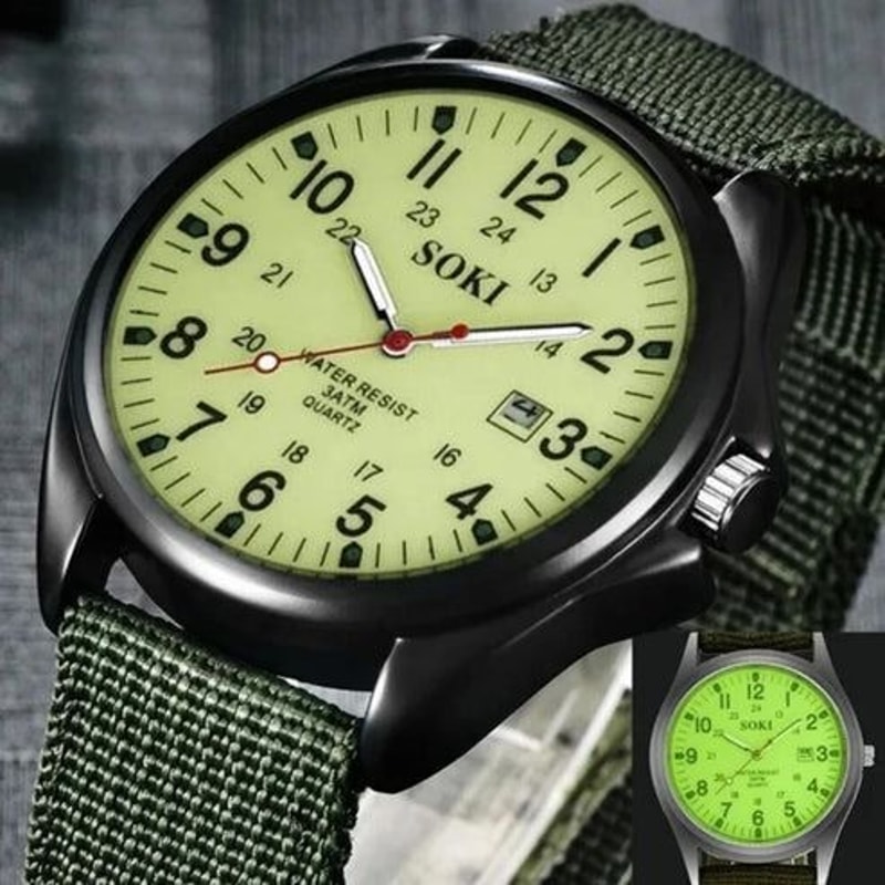 Military Army Mens Luminous Wrist Watch Nylon Strap Quartz Date Watch For Outdoor Enthusiasts 2