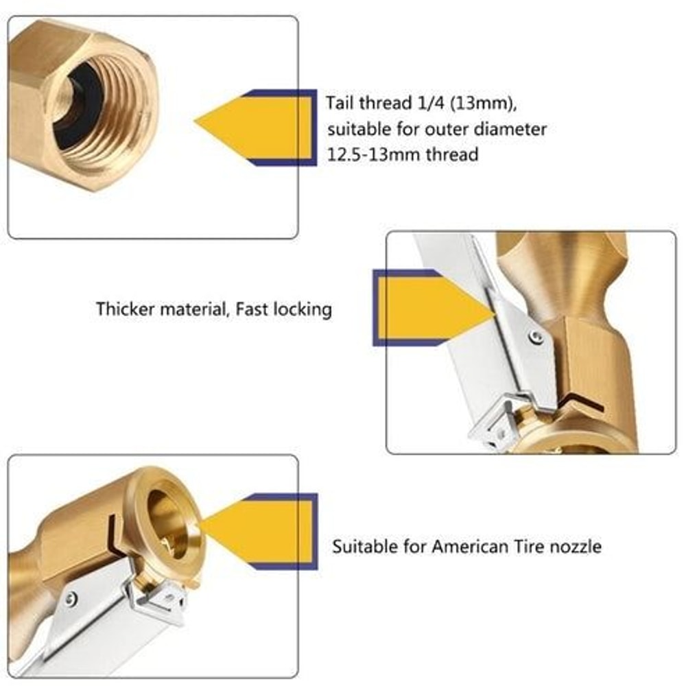 Open Flow LockOn Tire Chuck Heavy Duty Air Chuck With Clip For Inflator Gauge 9