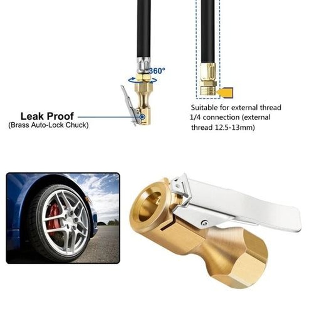 Open Flow LockOn Tire Chuck Heavy Duty Air Chuck With Clip For Inflator Gauge 8