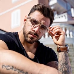 men's sunglasses, fashion square clear lens, designer gold frame style