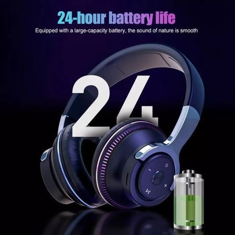 Wireless Bluetooth Headphones Over Ear LED Headset Stereo Noise Cancelling Superior Sound Quality 8