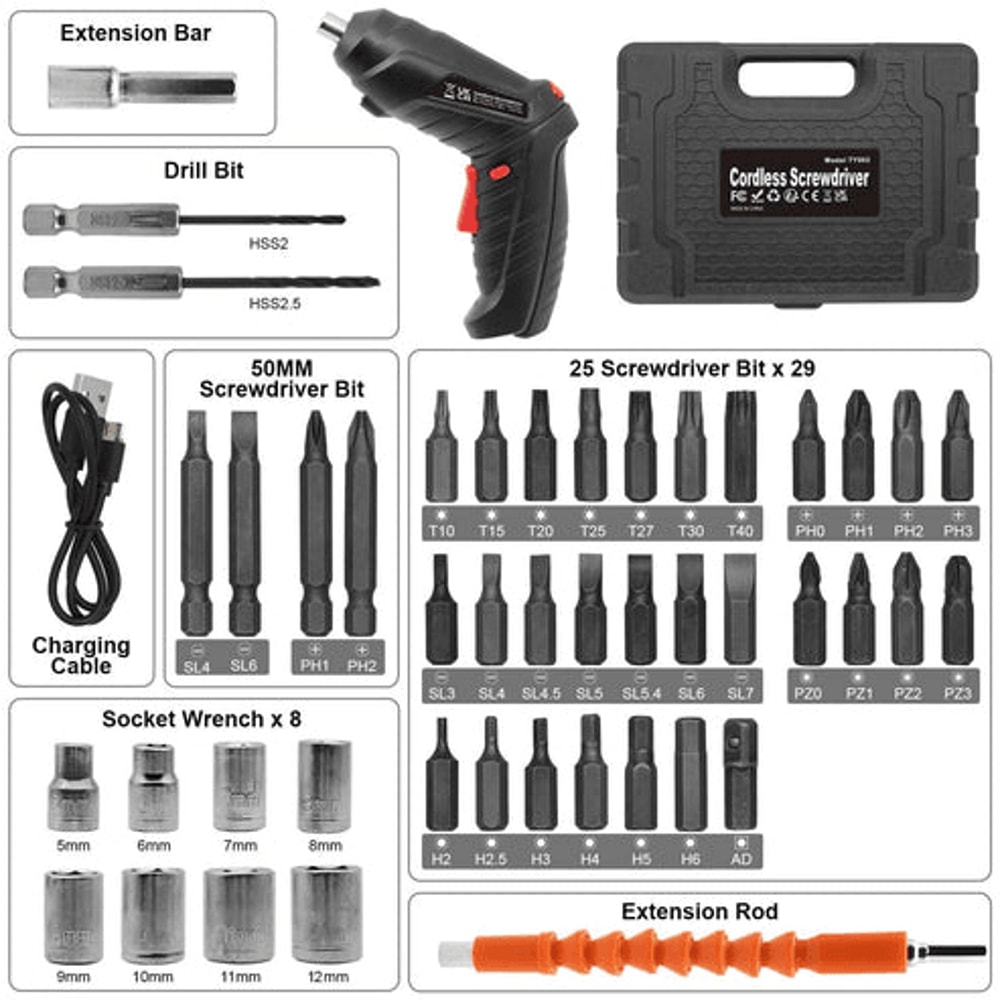 USB Charging Cordless Electric Screwdriver Set Screw Gun With LED Light Ideal For Home DIY Project 5