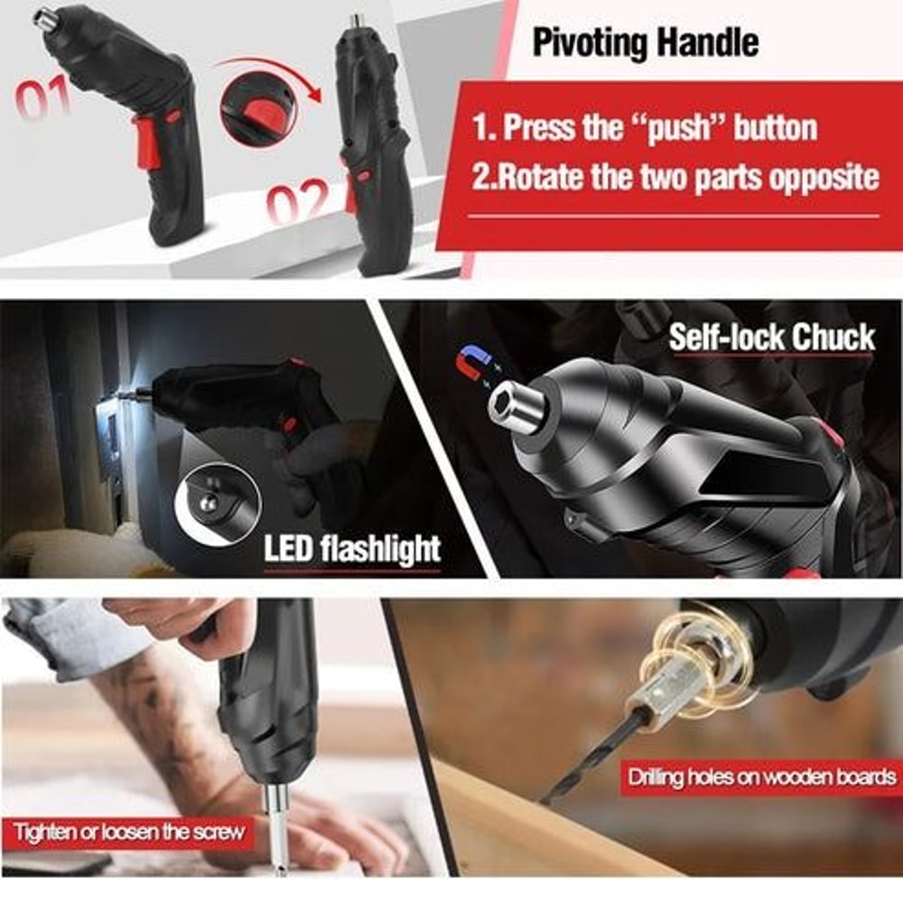 USB Charging Cordless Electric Screwdriver Set Screw Gun With LED Light Ideal For Home DIY Project 12