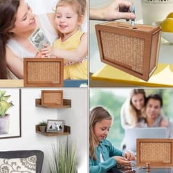 wooden cash saver box with countdown, cash vault wooden savings box, money saving box for budgeting and goals