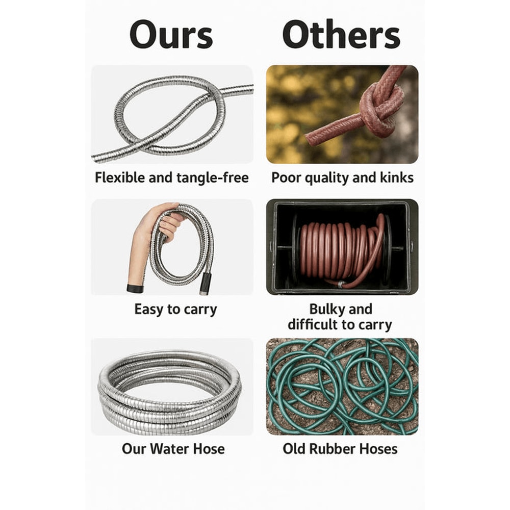 Flexible Stainless Steel Metal Garden Water Hose Lightweight Pipe For Easy Storage 10