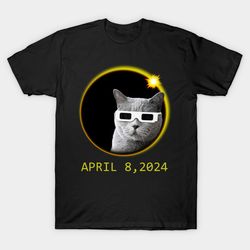 cat wearing solar eclipse glasses t - shirt, unisex t-shirt