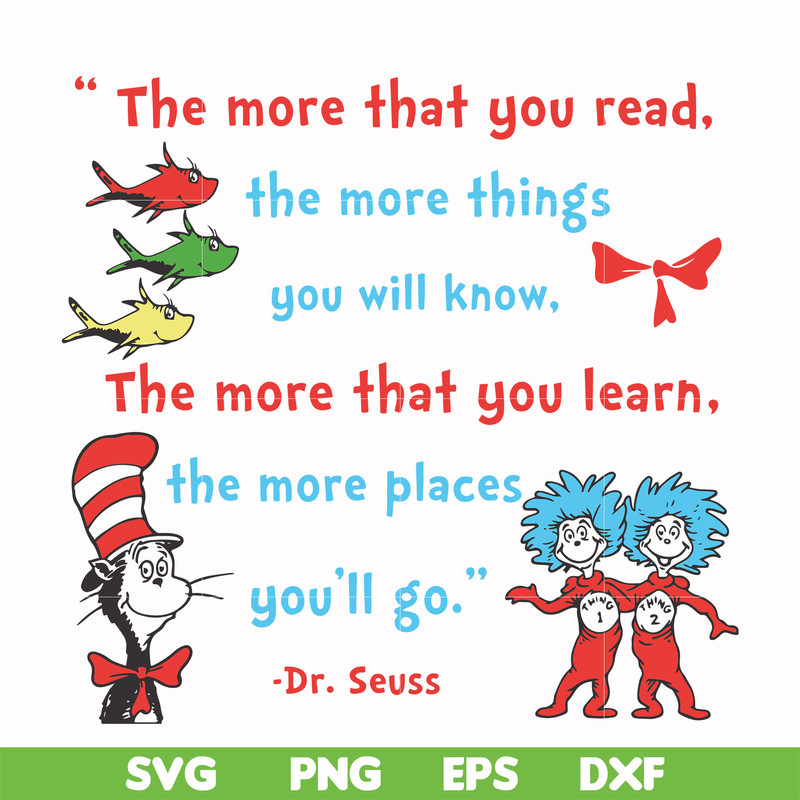 DR000101-The more that you read the more things you will know the more that you learn the more places you'll go svg, png, dxf, eps file DR000101.jpg