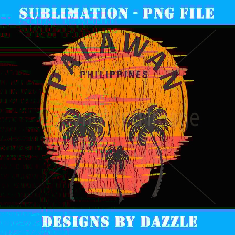 Retro Palawan Philippines Palm Trees Sunset Skull Beach - Special Edition Sublimation PNG File