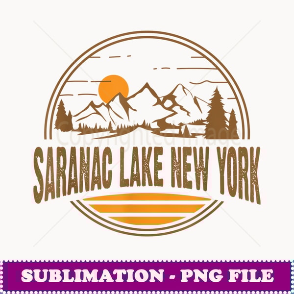Vintage Saranac Lake, New York Mountain Print - PNG Transparent Sublimation Design