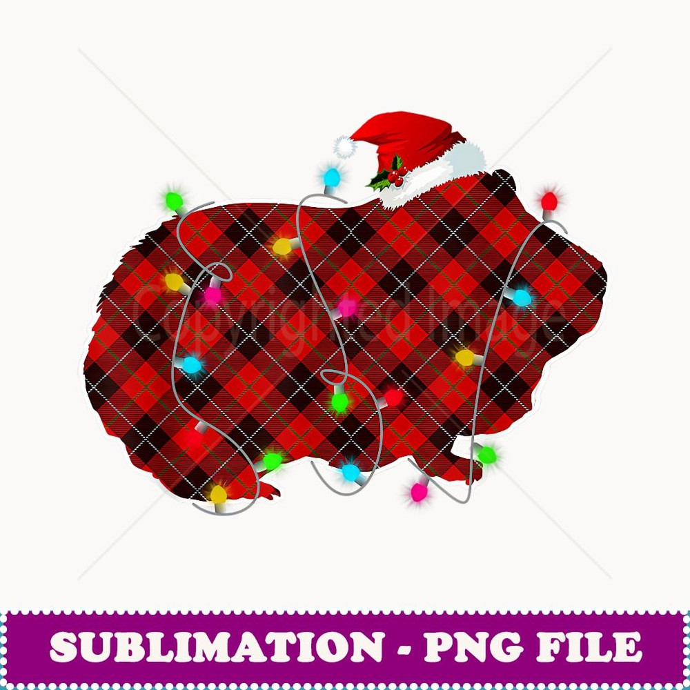 Xmas Pajama Red Plaid Christmas Lights Guinea pig Animals - Exclusive PNG Sublimation Download