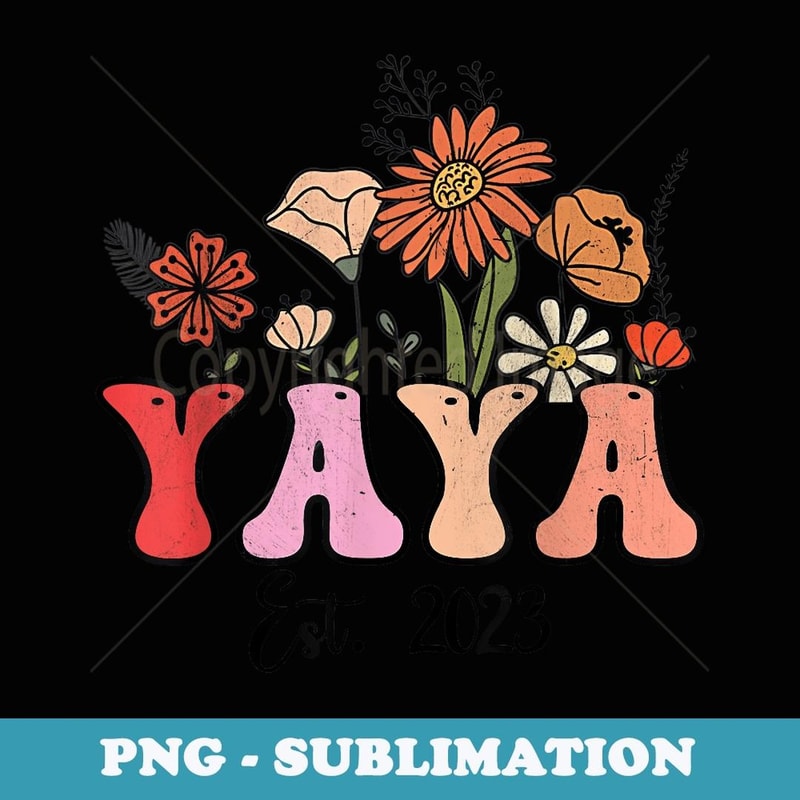 Flowers Groovy Retro Yaya Est Yaya New Mom Pregnancy - PNG Transparent Sublimation Design