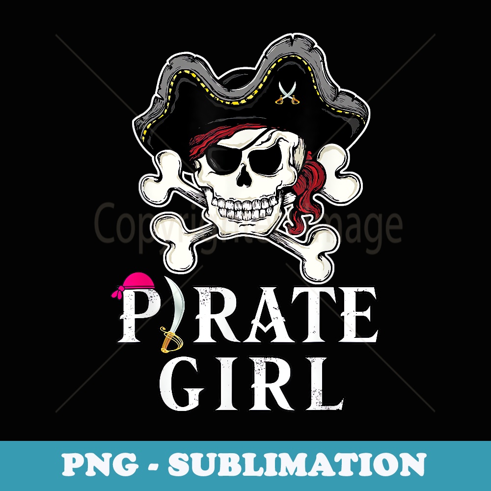 Pirate Girl Jolly Roger Funny Crossbones Birthday Halloween - PNG Transparent Sublimation Design