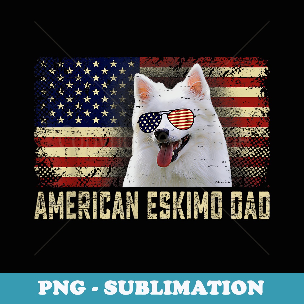 Classic Retro USA Flag American Eskimo Dad Fathers Day - PNG Sublimation Digital Download