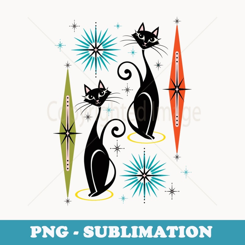 Mid-Century Modern Atomic Cats 50s 60s Style - PNG Transparent Sublimation File