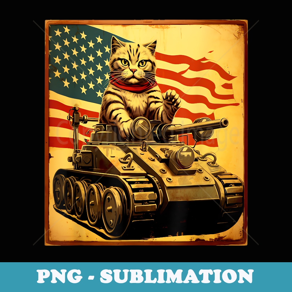Vintage Cat Army Tank USA Military Cat Lovers United States - Unique Sublimation PNG Download