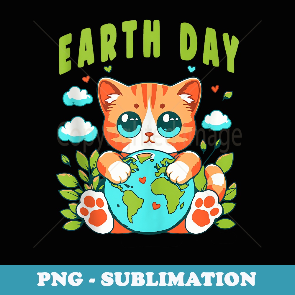 Earth Day Cute Earth With Cat Toddler Boys - PNG Sublimation Digital Download