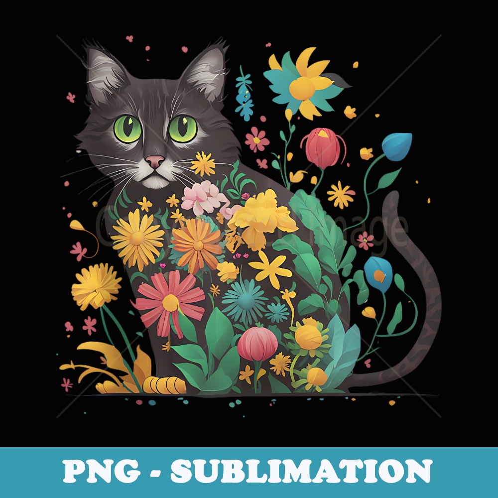 Stunning Cat in Wildflowers Cat Eyes Cottagecore Aesthetic - Sublimation Digital Download