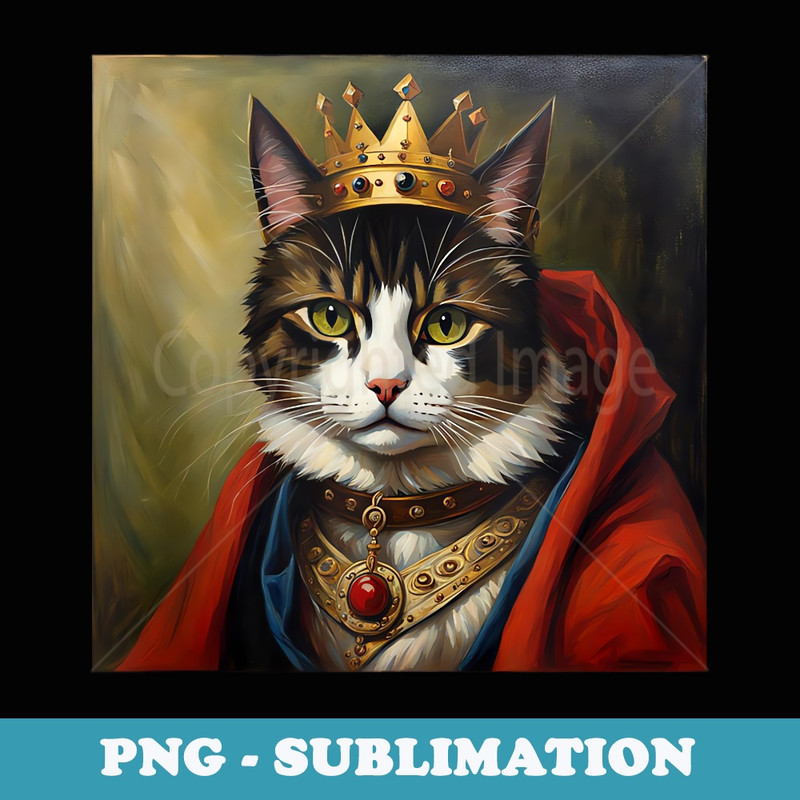 CAT KING FUNNY CUTE ANIMAL MEDIEVAL RENAISSANCE OIL PAINTING - Artistic Sublimation Digital File