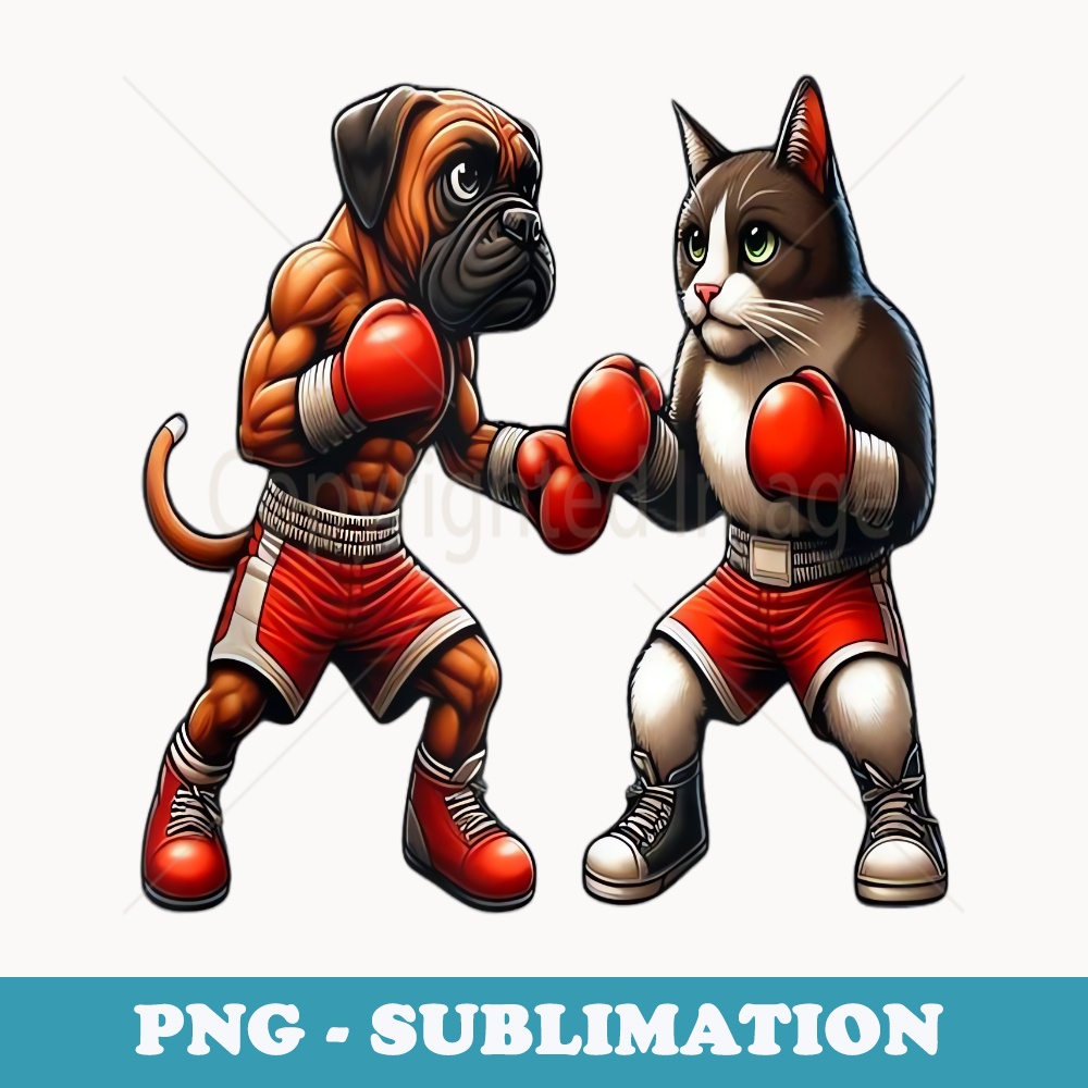 Funny Kickboxing or Boxing Boxer Dog and Cat - PNG Sublimation Digital Download