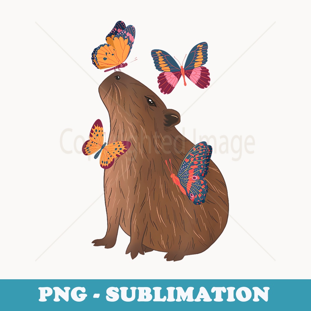 Funny Capybara With Butterfly Cute Rodent Animal Lover s - Artistic Sublimation Digital File