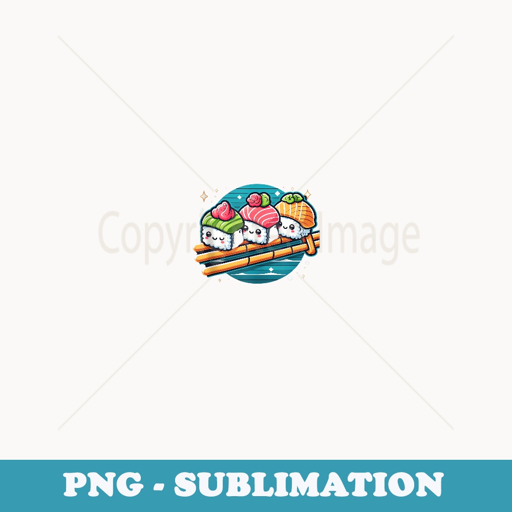 Sushi Sliding on Chopsticks Funny Kawaii Anime Japanese Food - PNG Sublimation Digital Download