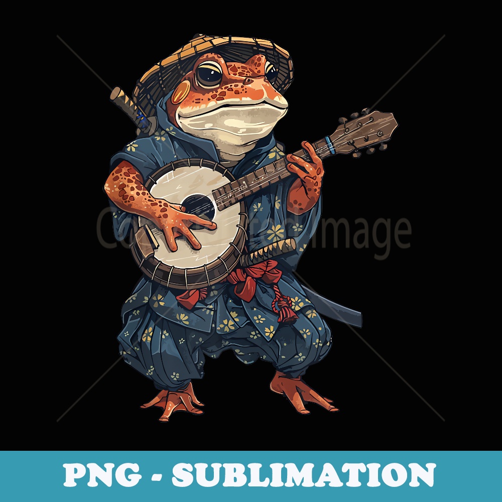 Japanese Samurai Frog Playing The Banjo - Unique Sublimation PNG Download