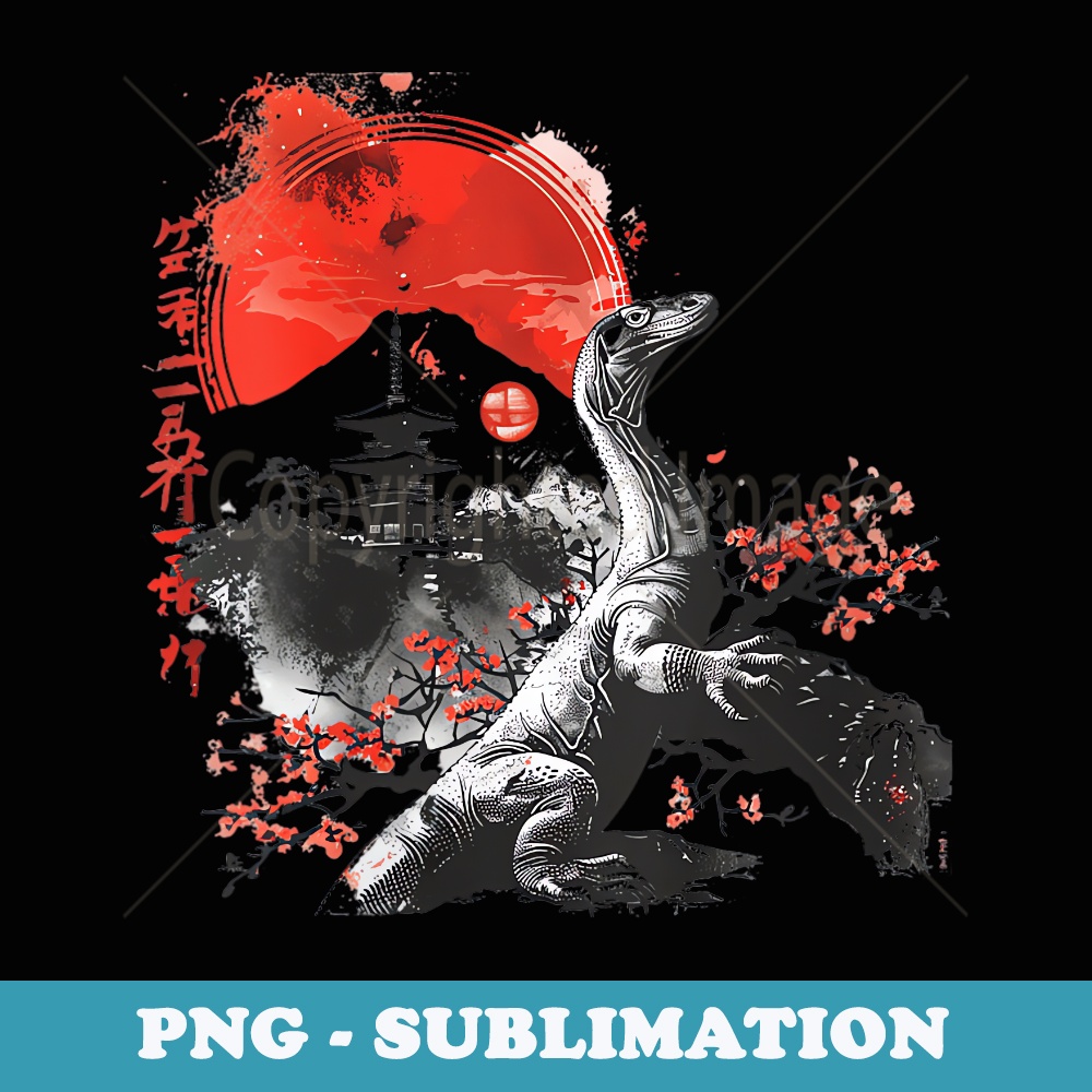 s Floral Wildlife Lizard Japanese Art Komodo Dragon - Exclusive PNG Sublimation Download